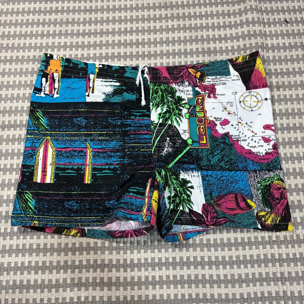 Vintage 90s Laguna All Over Print Graphic Map Surf Board Shorts‎ XL Mens